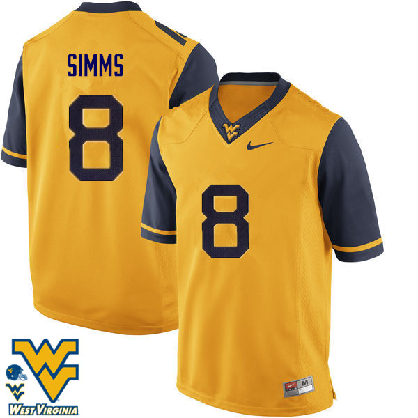 NCAA Men's Marcus Simms West Virginia Mountaineers Gold #8 Nike Stitched Football College Authentic Jersey VJ23U54PY